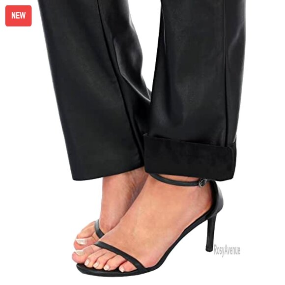 High Waist Faux Leather Straight Leg Pants with Pockets Size S-XL - Picture 6 of 7